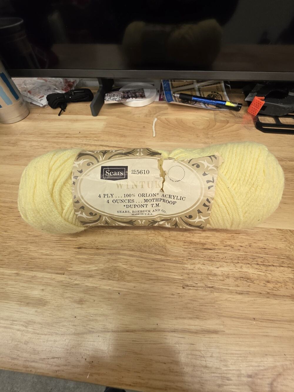 Vintage Sears Wintuk Yellow Orlon Acrylic Yarn 4-Ply 4oz